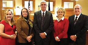 Williamson County Commissioners Court. Judge Dan Gattis (center) and Commissioners (left to right) Lisa Birkman, Cynthia Long, Valerie Covey, Ron Morrison